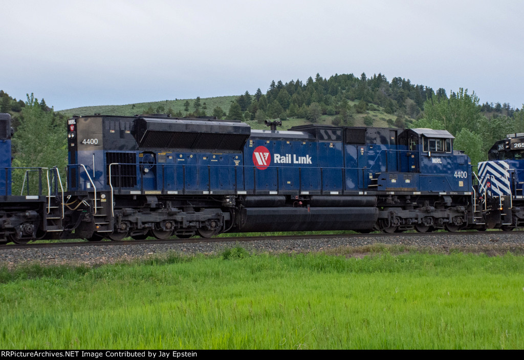 MRL 4400 trails on a Westbound Ballast Train 